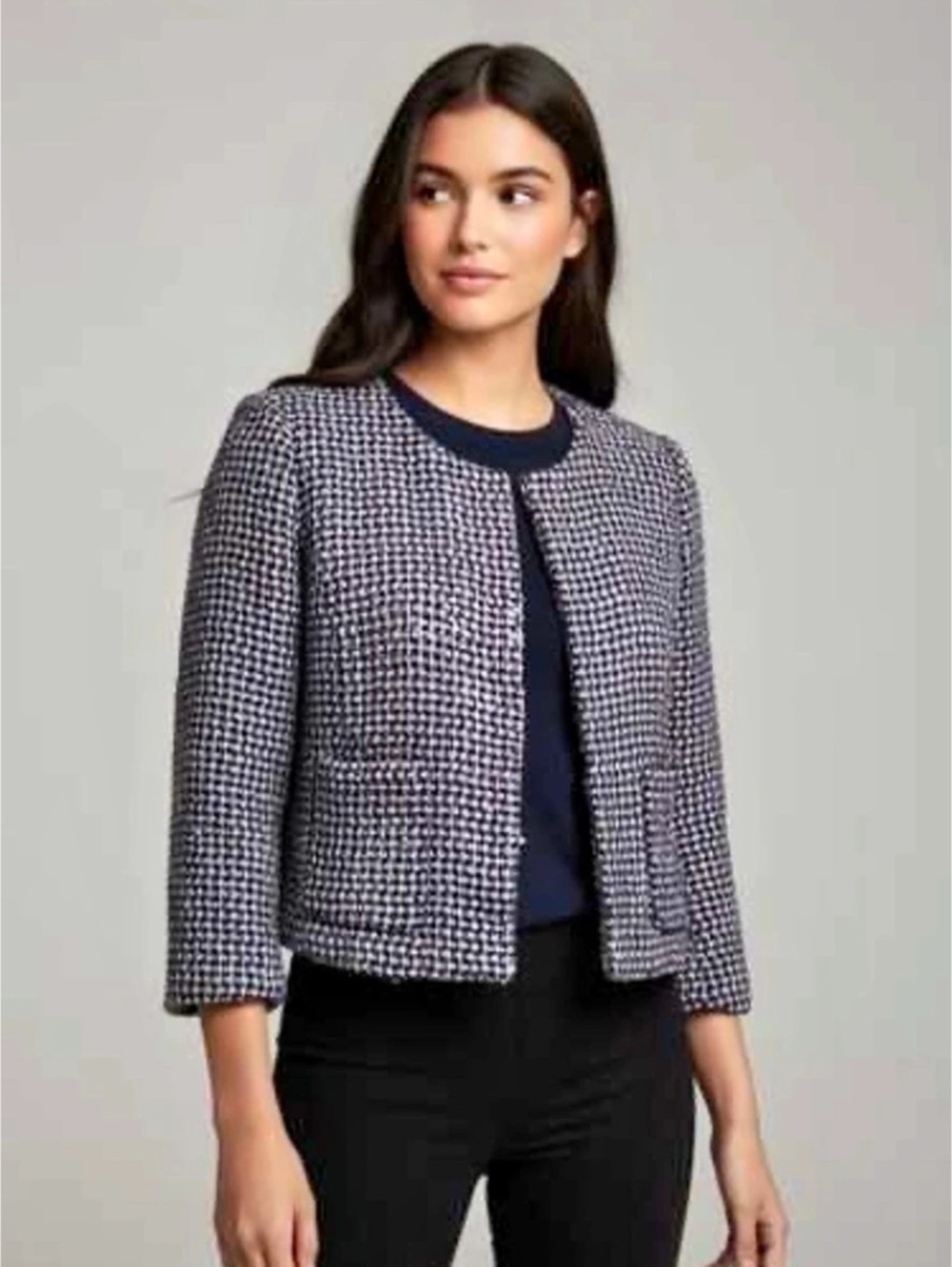 J.Crew Silk Blend Textured Jacket in Blue & White Like New